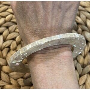 Vtg. Hand-Made Iridescent Mother-Of-Pearl Mosaic Bangle Bracelet Beach Coastal